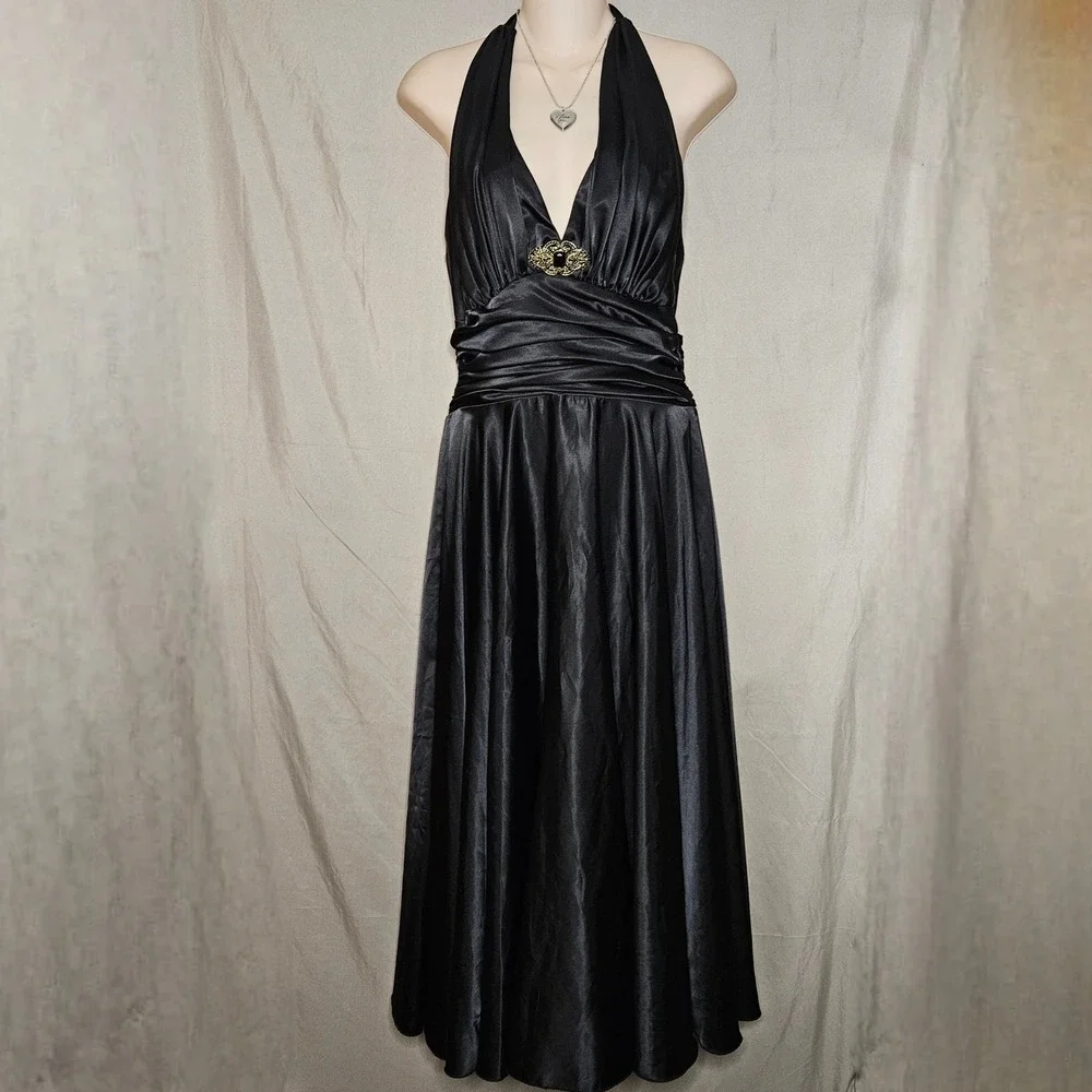 Aspeed Black Halter Maxi Dress Evening Party Gown